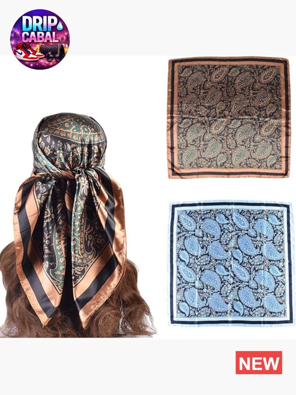35" Square Head Scarf - Silk Feeling Satin Bandanas for Hair Wrapping, Shawl